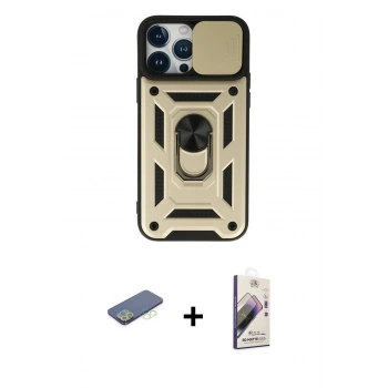 MARSİLYAN™- iPhone 13 Pro Max Kılıf Ahenk Klasik - Siyah Bilvis 3D Mat Cam Ekran Koruyucu + Renkli Kamera Lens Koruma Cam - YL