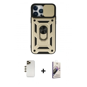 MARSİLYAN™- iPhone 13 Pro Max Kılıf Ahenk Klasik - Siyah Bilvis 3D Mat Cam Ekran Koruyucu + Shine Kamera Lens - GD
