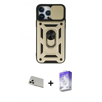 MARSİLYAN™- iPhone 13 Pro Max Kılıf Ahenk Klasik - Siyah Bilvis 5in1 3D Magic Cam Ekran Koruyucu + Rainbow Kamera Lens Koruma Cam - BZ