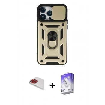 MARSİLYAN™- iPhone 13 Pro Max Kılıf Ahenk Klasik - Siyah Bilvis 5in1 3D Magic Cam Ekran Koruyucu + Pers Alüminyum Kamera Lens - KI