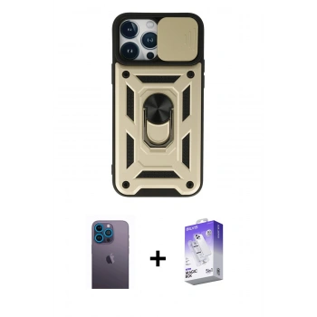 MARSİLYAN™- iPhone 13 Pro Max Kılıf Ahenk Klasik - Siyah Bilvis 5in1 3D Magic Cam Ekran Koruyucu + Neon Fosforlu Kamera Lens - MI