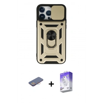 MARSİLYAN™- iPhone 13 Pro Max Kılıf Ahenk Klasik - Siyah Bilvis 5in1 3D Magic Cam Ekran Koruyucu + Renkli Kamera Lens Koruma Cam - PE