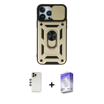 MARSİLYAN™- iPhone 13 Pro Max Kılıf Ahenk Klasik - Siyah Bilvis 5in1 3D Magic Cam Ekran Koruyucu + Shine Kamera Lens - GD
