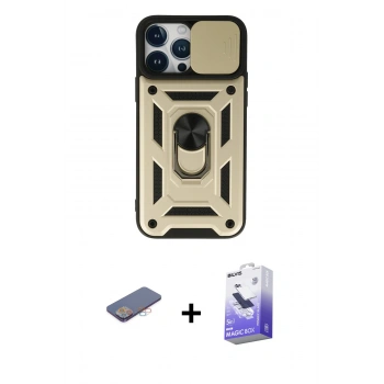 MARSİLYAN™- iPhone 13 Pro Max Kılıf Ahenk Klasik - Siyah Bilvis 5in1 5D Magic Hayalet Cam Ekran Koruyucu + Renkli Kamera Lens Koruma Cam - PE