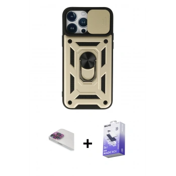 MARSİLYAN™- iPhone 13 Pro Max Kılıf Ahenk Klasik - Siyah Bilvis 5in1 5D Magic Hayalet Cam Ekran Koruyucu + Pers Alüminyum Kamera Lens - GI