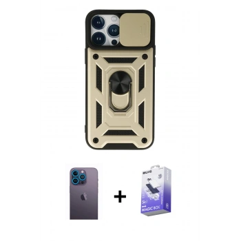 MARSİLYAN™- iPhone 13 Pro Max Kılıf Ahenk Klasik - Siyah Bilvis 5in1 5D Magic Hayalet Cam Ekran Koruyucu + Neon Fosforlu Kamera Lens - MI