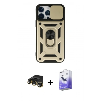 MARSİLYAN™- iPhone 13 Pro Max Kılıf Ahenk Klasik - Siyah Bilvis 5in1 5D Magic Hayalet Cam Ekran Koruyucu + Raze Metal Kamera Lens - GD