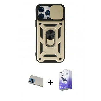 MARSİLYAN™- iPhone 13 Pro Max Kılıf Ahenk Klasik - Siyah Bilvis 5in1 5D Magic Hayalet Cam Ekran Koruyucu + Rainbow Kamera Lens Koruma Cam - MI