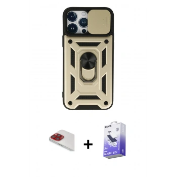 MARSİLYAN™- iPhone 13 Pro Max Kılıf Ahenk Klasik - Siyah Bilvis 5in1 5D Magic Hayalet Cam Ekran Koruyucu + Pers Alüminyum Kamera Lens - KI