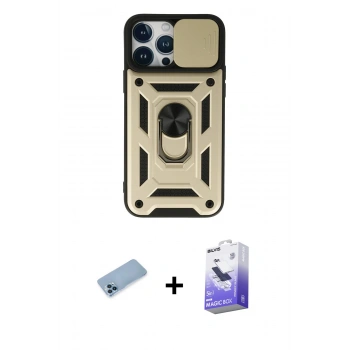 MARSİLYAN™- iPhone 13 Pro Max Kılıf Ahenk Klasik - Siyah Bilvis 5in1 5D Magic Hayalet Cam Ekran Koruyucu + Shine Kamera Lens Koruma Cam - MI