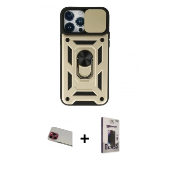 MARSİLYAN™- iPhone 13 Pro Max Kılıf Ahenk Klasik - Siyah Bilvis Hayalet Cam Ekran Koruyucu + Rainbow Kamera Lens Koruma Cam - KI