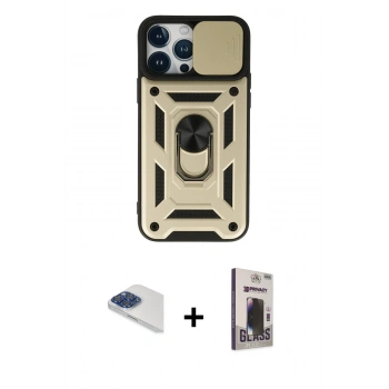 MARSİLYAN™- iPhone 13 Pro Max Kılıf Ahenk Klasik - Siyah Bilvis Hayalet Cam Ekran Koruyucu + Pers Alüminyum Kamera Lens - LT