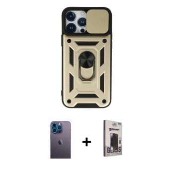 MARSİLYAN™- iPhone 13 Pro Max Kılıf Ahenk Klasik - Siyah Bilvis Hayalet Cam Ekran Koruyucu + Neon Fosforlu Kamera Lens - MI