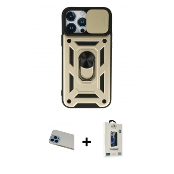 MARSİLYAN™- iPhone 13 Pro Max Kılıf Ahenk Klasik - Siyah Bilvis Hayalet Cam Ekran Koruyucu + Rainbow Kamera Lens Koruma Cam - MI