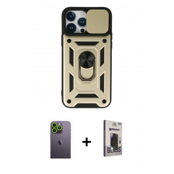 MARSİLYAN™- iPhone 13 Pro Max Kılıf Ahenk Klasik - Siyah Bilvis Hayalet Cam Ekran Koruyucu + Neon Fosforlu Kamera Lens - YL