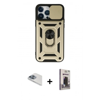 MARSİLYAN™- iPhone 13 Pro Max Kılıf Ahenk Klasik - Siyah Bilvis Hayalet Cam Ekran Koruyucu + Pers Alüminyum Kamera Lens - SABE