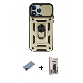 MARSİLYAN™- iPhone 13 Pro Max Kılıf Ahenk Klasik - Siyah Bilvis Hayalet Cam Ekran Koruyucu + Shine Kamera Lens Koruma Cam - PE