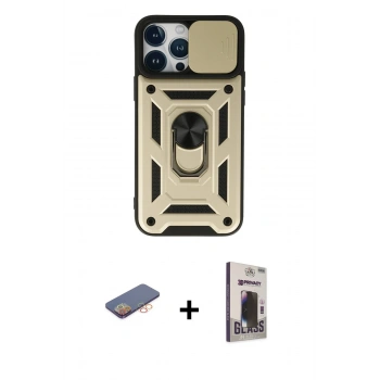 MARSİLYAN™- iPhone 13 Pro Max Kılıf Ahenk Klasik - Siyah Bilvis Hayalet Cam Ekran Koruyucu + Renkli Kamera Lens Koruma Cam - TU