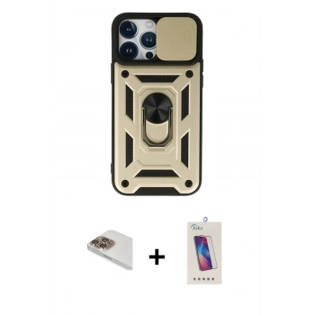 MARSİLYAN™- iPhone 13 Pro Max Kılıf Ahenk Klasik - Siyah Joko 5D Cam + Pers Alüminyum Kamera Lens - GD