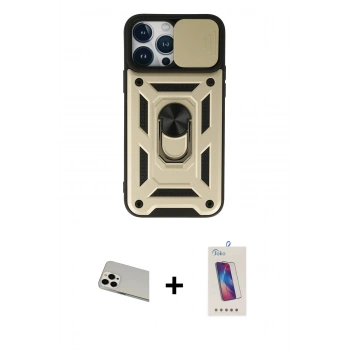 MARSİLYAN™- iPhone 13 Pro Max Kılıf Ahenk Klasik - Siyah Joko 5D Cam + Rainbow Kamera Lens Koruma Cam - BZ