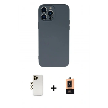 MARSİLYAN™- iPhone 13 Pro Max Kılıf Ahenk Serisi - Şeffaf Maxco Cam Ekran Koruyucu + Shine Kamera Lens - GD