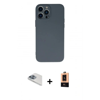 MARSİLYAN™- iPhone 13 Pro Max Kılıf Ahenk Serisi - Şeffaf Maxco Cam Ekran Koruyucu + Pers Alüminyum Kamera Lens - SABE