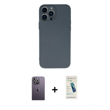 MARSİLYAN™- iPhone 13 Pro Max Kılıf Ahenk Serisi - Şeffaf Pasifik Cam Ekran Koruyucu + Neon Fosforlu Kamera Lens - BZ