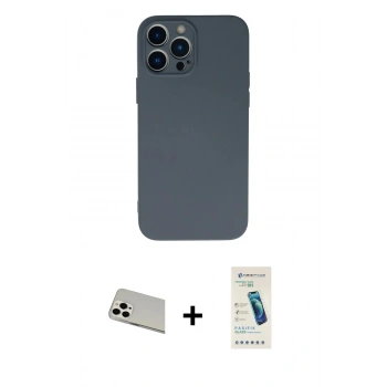 MARSİLYAN™- iPhone 13 Pro Max Kılıf Ahenk Serisi - Şeffaf Pasifik Cam Ekran Koruyucu + Rainbow Kamera Lens Koruma Cam - BZ