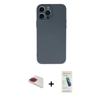 MARSİLYAN™- iPhone 13 Pro Max Kılıf Ahenk Serisi - Şeffaf Pasifik Cam Ekran Koruyucu + Pers Alüminyum Kamera Lens - KI