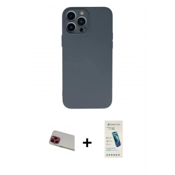 MARSİLYAN™- iPhone 13 Pro Max Kılıf Ahenk Serisi - Şeffaf Pasifik Cam Ekran Koruyucu + Rainbow Kamera Lens Koruma Cam - KI