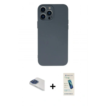 MARSİLYAN™- iPhone 13 Pro Max Kılıf Ahenk Serisi - Şeffaf Pasifik Cam Ekran Koruyucu + Pers Alüminyum Kamera Lens - LT