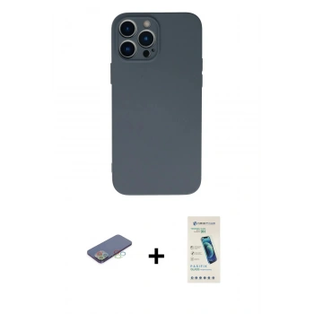 MARSİLYAN™- iPhone 13 Pro Max Kılıf Ahenk Serisi - Şeffaf Pasifik Cam Ekran Koruyucu + Renkli Kamera Lens Koruma Cam - MI