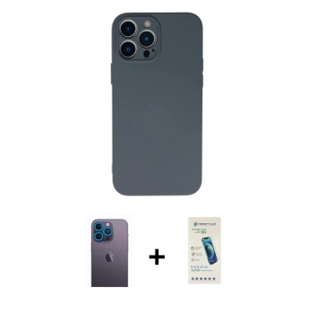 MARSİLYAN™- iPhone 13 Pro Max Kılıf Ahenk Serisi - Şeffaf Pasifik Cam Ekran Koruyucu + Neon Fosforlu Kamera Lens - MI