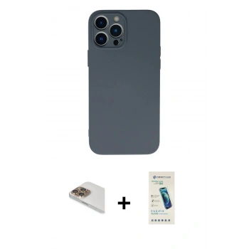 MARSİLYAN™- iPhone 13 Pro Max Kılıf Ahenk Serisi - Şeffaf Pasifik Cam Ekran Koruyucu + Pers Alüminyum Kamera Lens - GD
