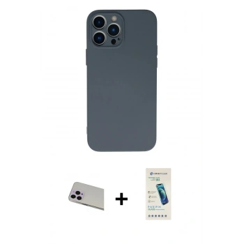 MARSİLYAN™- iPhone 13 Pro Max Kılıf Ahenk Serisi - Şeffaf Pasifik Cam Ekran Koruyucu + Rainbow Kamera Lens Koruma Cam - MR