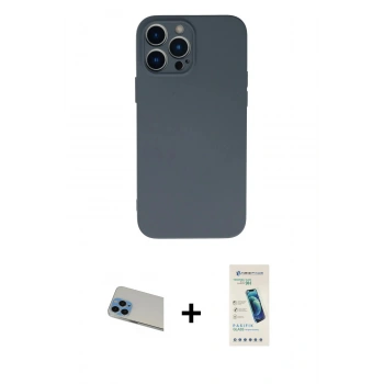 MARSİLYAN™- iPhone 13 Pro Max Kılıf Ahenk Serisi - Şeffaf Pasifik Cam Ekran Koruyucu + Rainbow Kamera Lens Koruma Cam - MI