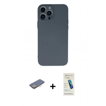 MARSİLYAN™- iPhone 13 Pro Max Kılıf Ahenk Serisi - Şeffaf Pasifik Cam Ekran Koruyucu + Renkli Kamera Lens Koruma Cam - SI