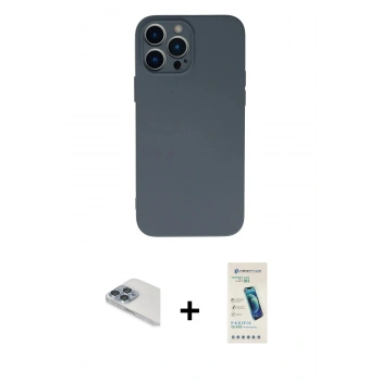 MARSİLYAN™- iPhone 13 Pro Max Kılıf Ahenk Serisi - Şeffaf Pasifik Cam Ekran Koruyucu + Pers Alüminyum Kamera Lens - SABE