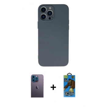 MARSİLYAN™- iPhone 13 Pro Max Kılıf Ahenk Serisi - Siyah 18D Cam Ekran Koruyucu + Neon Fosforlu Kamera Lens - MI