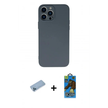 MARSİLYAN™- iPhone 13 Pro Max Kılıf Ahenk Serisi - Siyah 18D Cam Ekran Koruyucu + Shine Kamera Lens Koruma Cam - MI