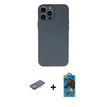 MARSİLYAN™- iPhone 13 Pro Max Kılıf Ahenk Serisi - Siyah 18D Cam Ekran Koruyucu + Renkli Kamera Lens Koruma Cam - TU