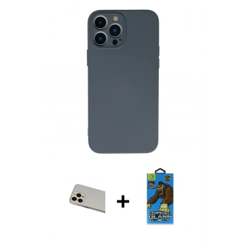 MARSİLYAN™- iPhone 13 Pro Max Kılıf Ahenk Serisi - Siyah 18D Cam Ekran Koruyucu + Rainbow Kamera Lens Koruma Cam - REGD