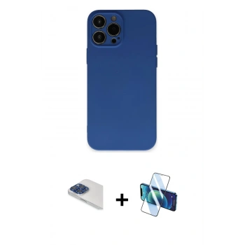 MARSİLYAN™- iPhone 13 Pro Max Kılıf Ahenk Serisi - Siyah 3D Antistatik Cam Ekran Koruyucu + Pers Alüminyum Kamera Lens - LT