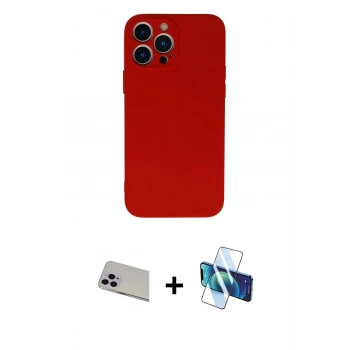 MARSİLYAN™- iPhone 13 Pro Max Kılıf Ahenk Serisi - Siyah 3D Antistatik Cam Ekran Koruyucu + Rainbow Kamera Lens Koruma Cam - MR