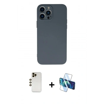 MARSİLYAN™- iPhone 13 Pro Max Kılıf Ahenk Serisi - Siyah 3D Antistatik Cam Ekran Koruyucu + Shine Kamera Lens - GD