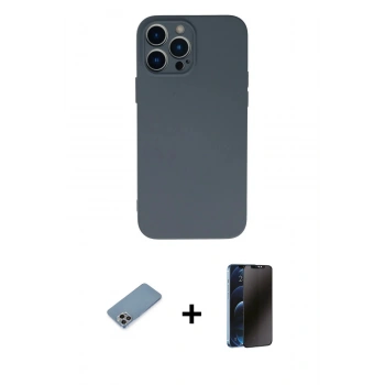 MARSİLYAN™- iPhone 13 Pro Max Kılıf Ahenk Serisi - Siyah 3D Antistatik Hayalet Cam Ekran Koruyucu + Shine Kamera Lens Koruma Cam - GI