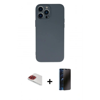 MARSİLYAN™- iPhone 13 Pro Max Kılıf Ahenk Serisi - Siyah 3D Antistatik Hayalet Cam Ekran Koruyucu + Pers Alüminyum Kamera Lens - KI