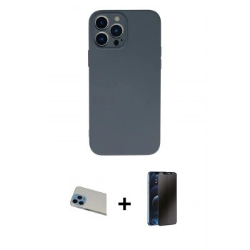 MARSİLYAN™- iPhone 13 Pro Max Kılıf Ahenk Serisi - Siyah 3D Antistatik Hayalet Cam Ekran Koruyucu + Rainbow Kamera Lens Koruma Cam - MI