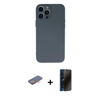 MARSİLYAN™- iPhone 13 Pro Max Kılıf Ahenk Serisi - Siyah 3D Antistatik Hayalet Cam Ekran Koruyucu + Renkli Kamera Lens Koruma Cam - TU