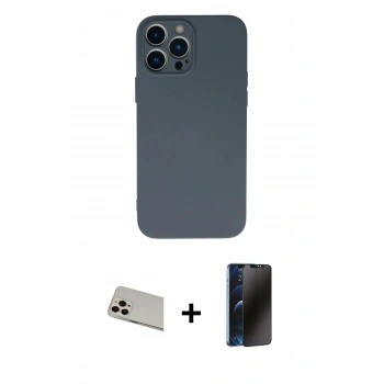 MARSİLYAN™- iPhone 13 Pro Max Kılıf Ahenk Serisi - Siyah 3D Antistatik Hayalet Cam Ekran Koruyucu + Rainbow Kamera Lens Koruma Cam - REGD